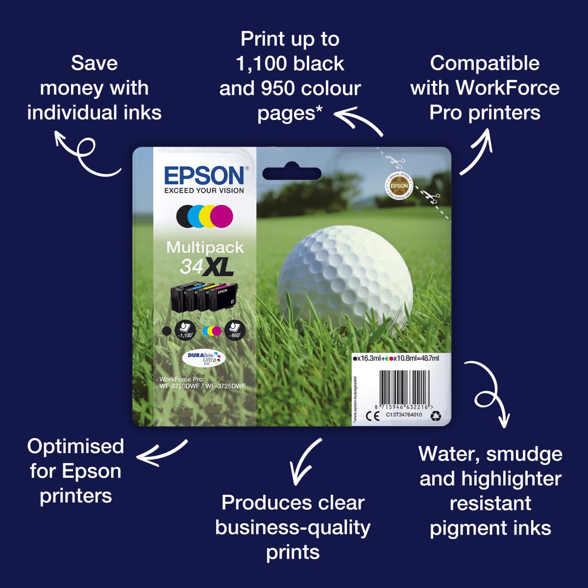 EPSON Ink Cartridge - 34 Golf Ball - Black - C/ M/ Y/ K