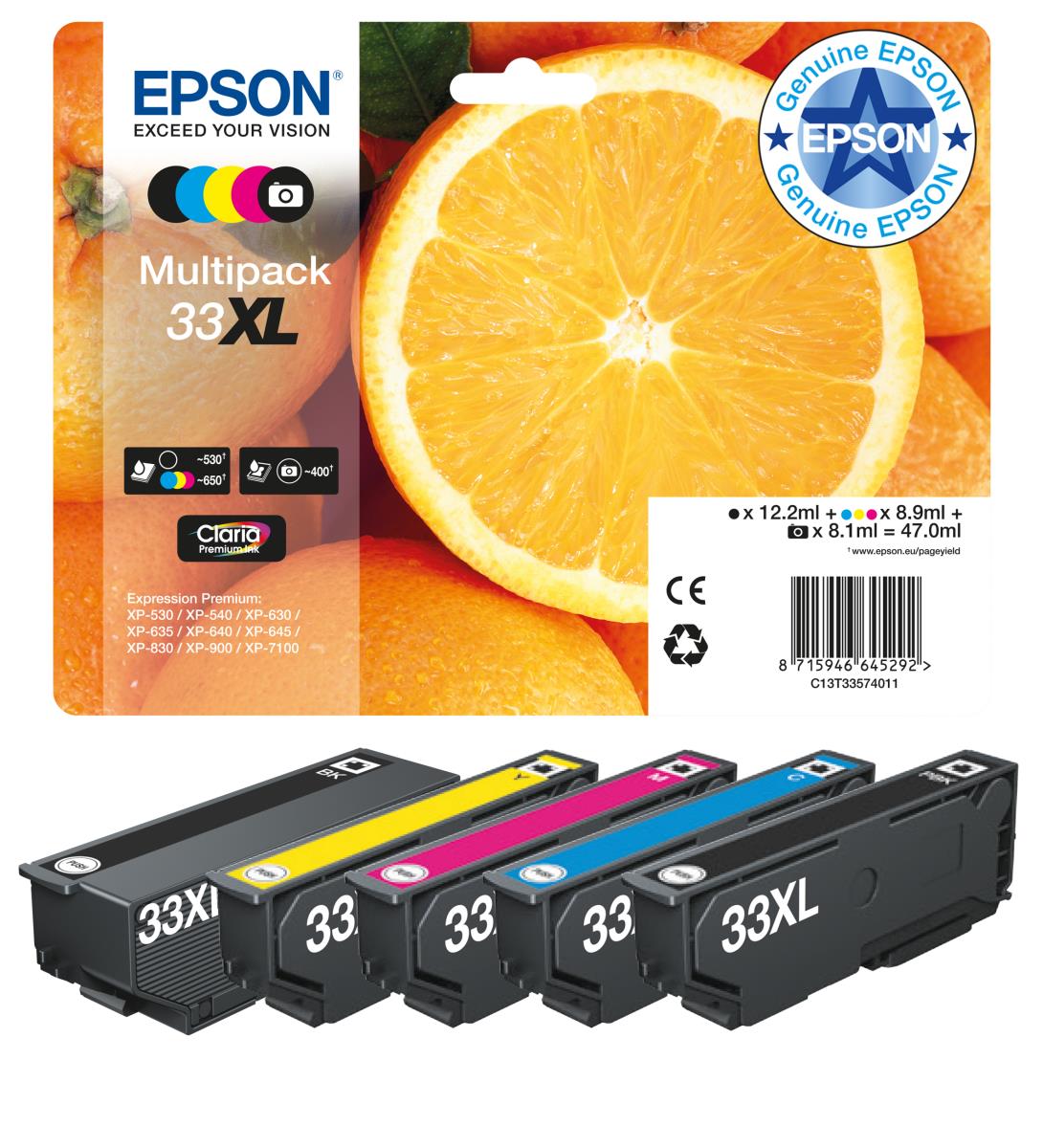 EPSON Ink Cartridge - 33 Xl - Black/ Yellow/ Cyan/ Magenta/ Photo Black Original Blister