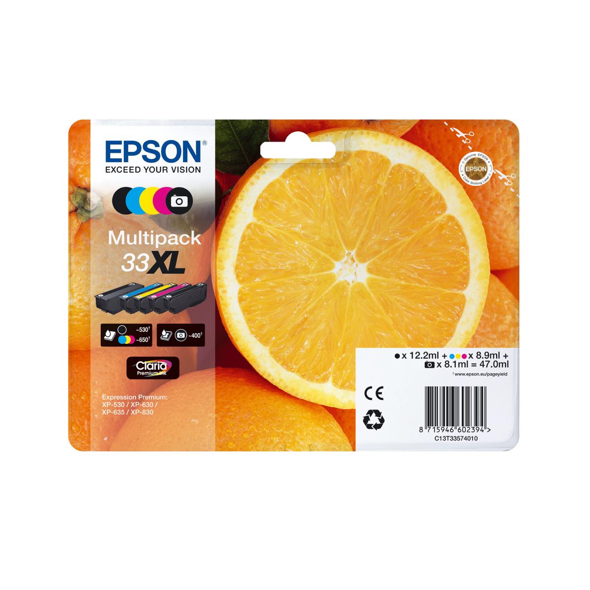 EPSON Ink Cartridge - 33 Xl - Black/ Yellow/ Cyan/ Magenta/ Photo Black Original Blister