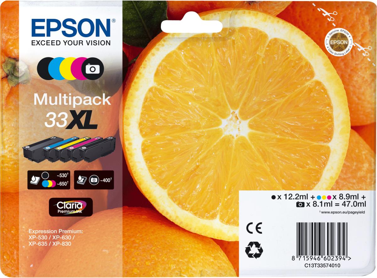 EPSON Ink Cartridge - 33 Xl - Black/ Yellow/ Cyan/ Magenta/ Photo Black Original Blister