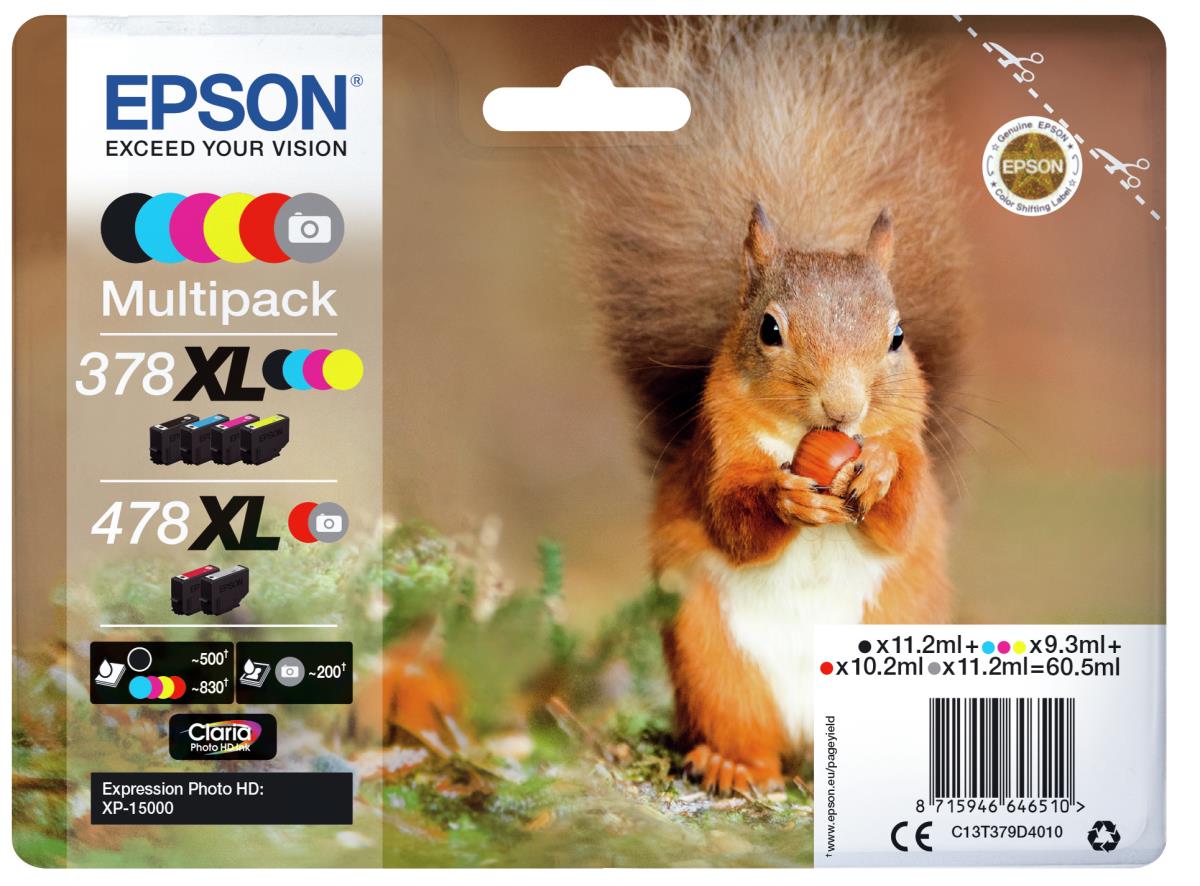 EPSON Ink Cartridge - 378xl + 478xl Squirrel - Grey/ Black/ Yellow/ Cyan/ Magenta/ Red