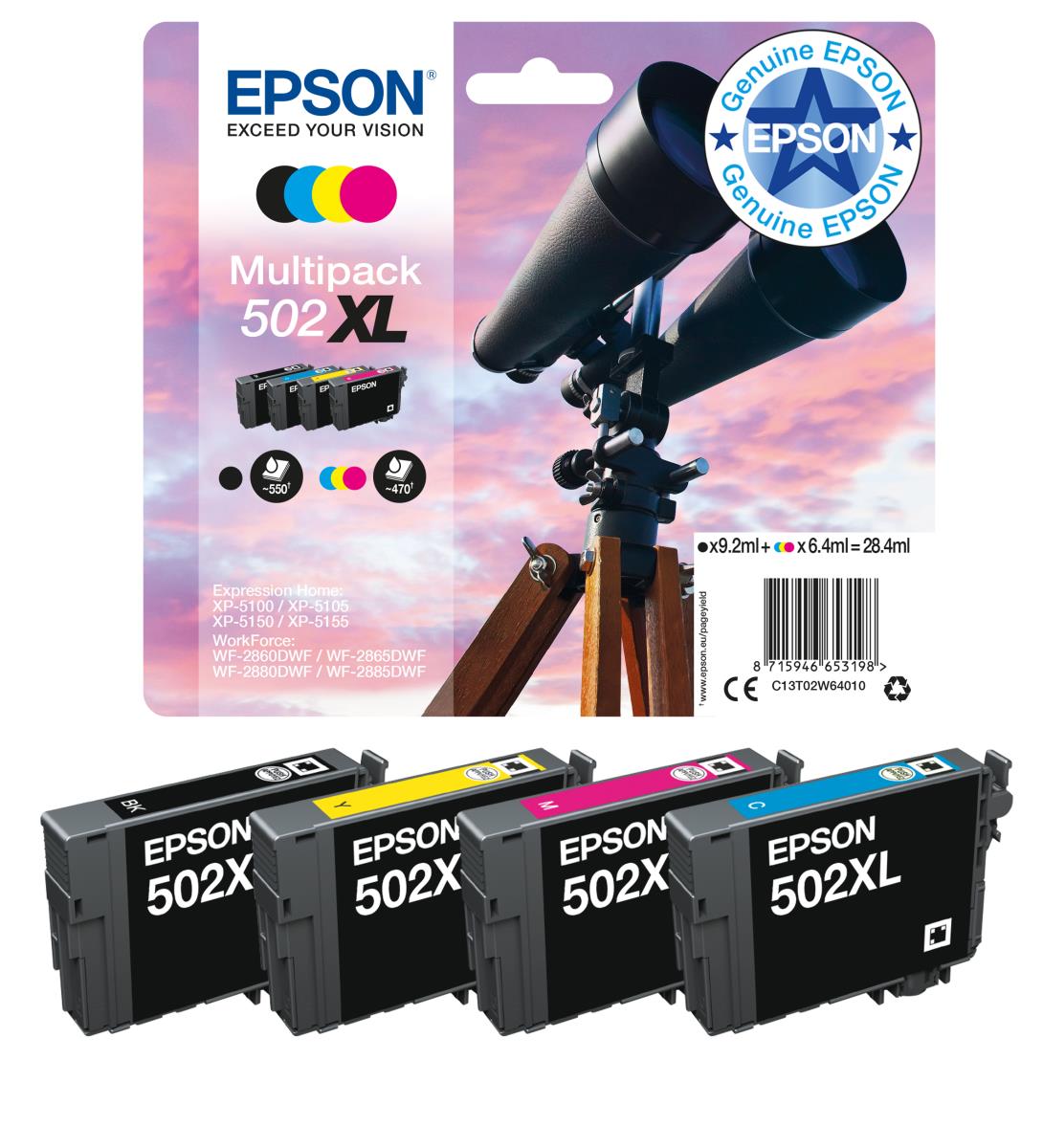 EPSON Ink Cartridge - 502xl Binocular -  9.2ml Black - 6.4ml C/m/y