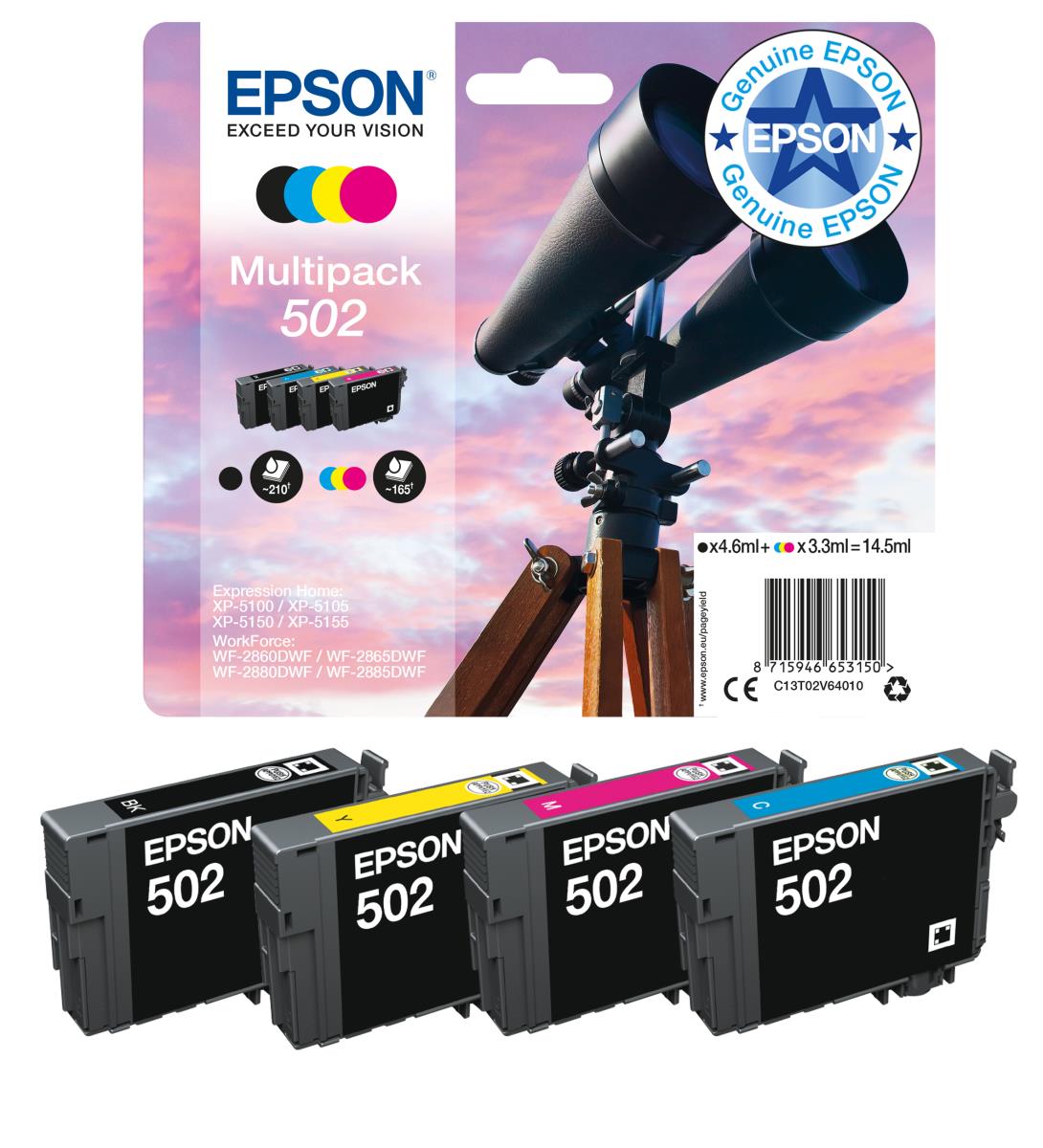 EPSON Ink Cartridge - 502xl Binocular -  9.2ml Black - 6.4ml C/m/y