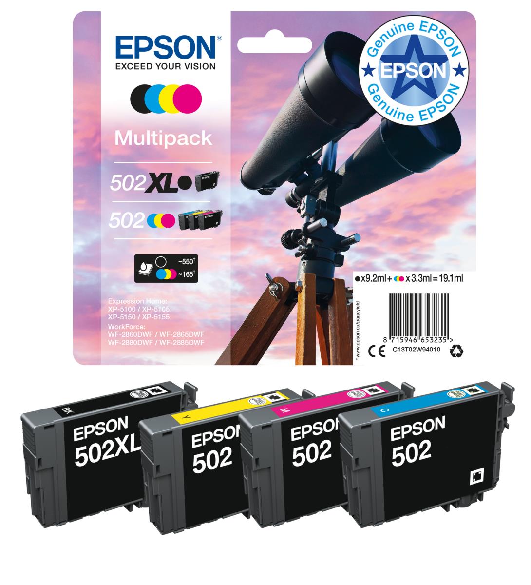 EPSON Ink Cartridge - 502 Binocular - 4.6ml Black - 3.3 Cyan/ Magent/ Yellow
