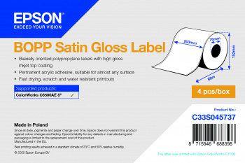 EPSON Bopp Satin Gloss Label Continuous Roll 203mmx68m