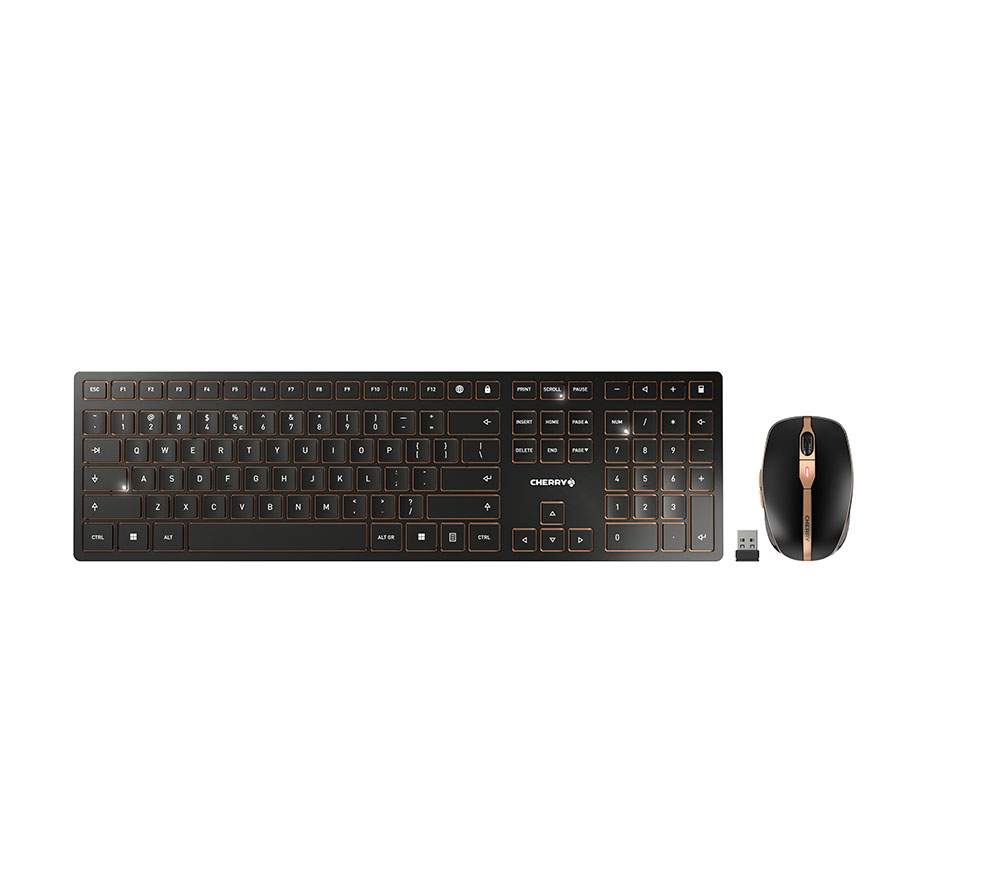 CHERRY DW 9100 SLIM Desktop Rechargeable - Keyboard and Mouse - Wireless/ Bluetooth - Black Bronze - Qwerty US/Int''''l