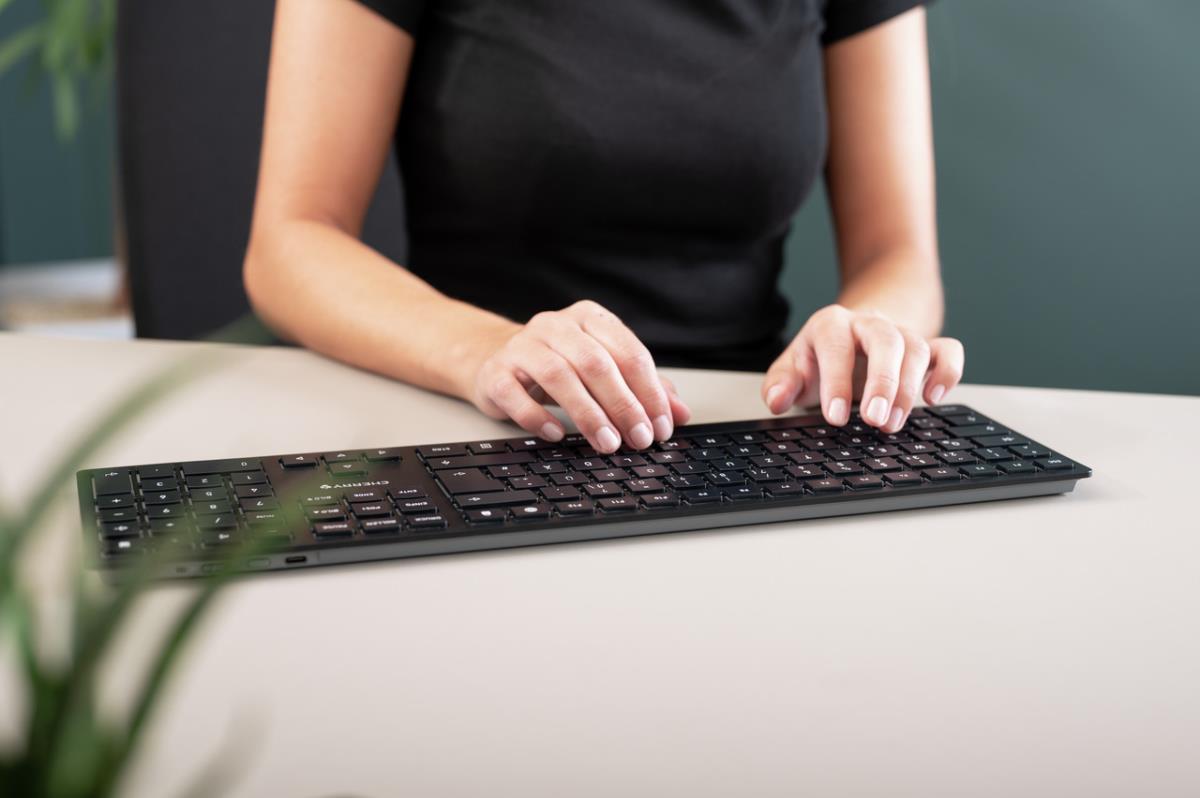 CHERRY KW 9100 SLIM Rechargeable Keyboard - Wireless or Bluetooth - Black - Qwerty UK