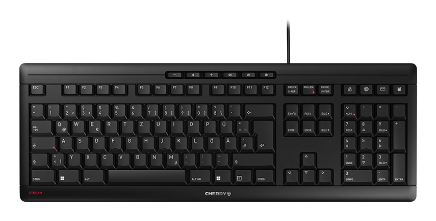CHERRY Corded STREAM Keyboard - USB - Black - Qwertzu German
