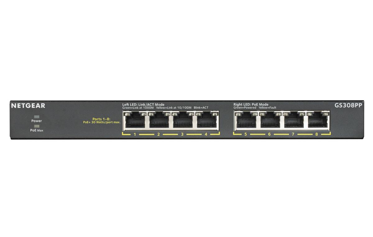 NETGEAR Unmanaged Essentials Switch PoE+ GS308PP - 8-Port GbE (83W)
