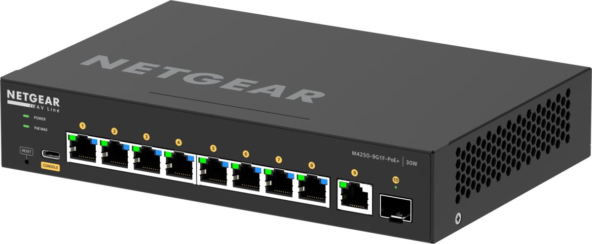 NETGEAR AV Line Managed Desktop Switch M4250-9G1F-PoE+ (GSM4210PD) - 8x1G PoE+ 110W 1x1G and 1xSFP Port