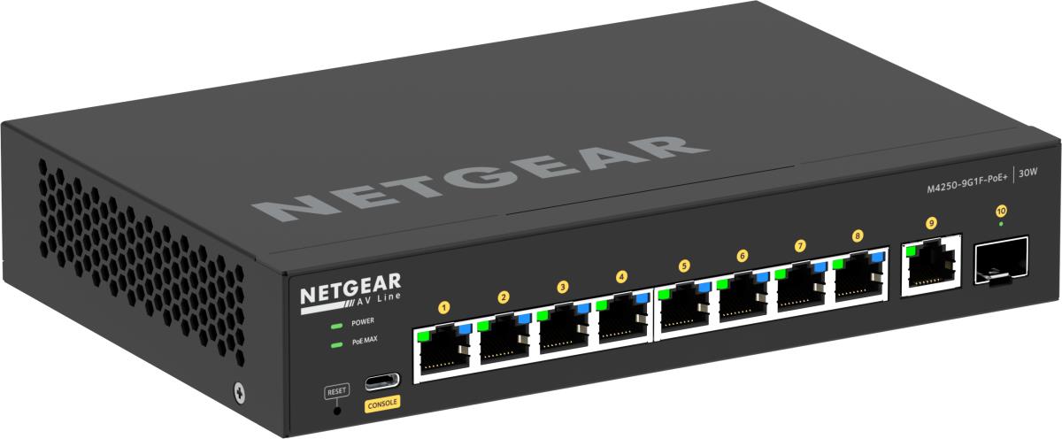 NETGEAR AV Line Managed Desktop Switch M4250-9G1F-PoE+ (GSM4210PD) - 8x1G PoE+ 110W 1x1G and 1xSFP Port