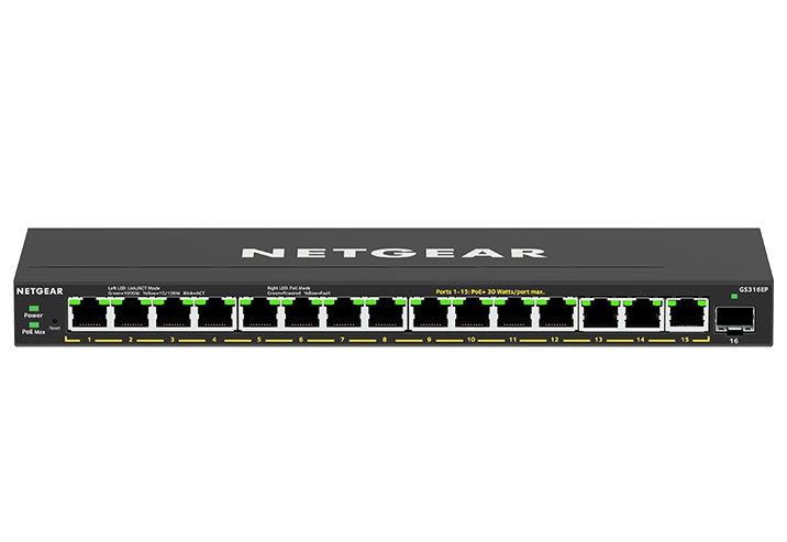 NETGEAR Managed Easy Smart Essentials Switch PoE+ GS316EP 16-Port GbE (180W) with 1 SFP Port
