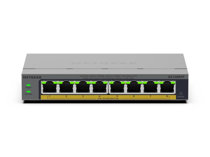 NETGEAR Unmanaged Easy Smart Switch High-Power PoE+ GS108EPP 8-Port GbE (123W)