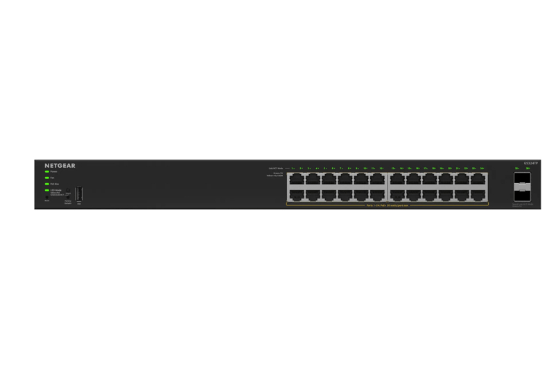 NETGEAR Managed Smart Essentials Switch PoE+ GS324TPv2 - 24-Port GbE with 2 Dedicated SFP Ports (190W)
