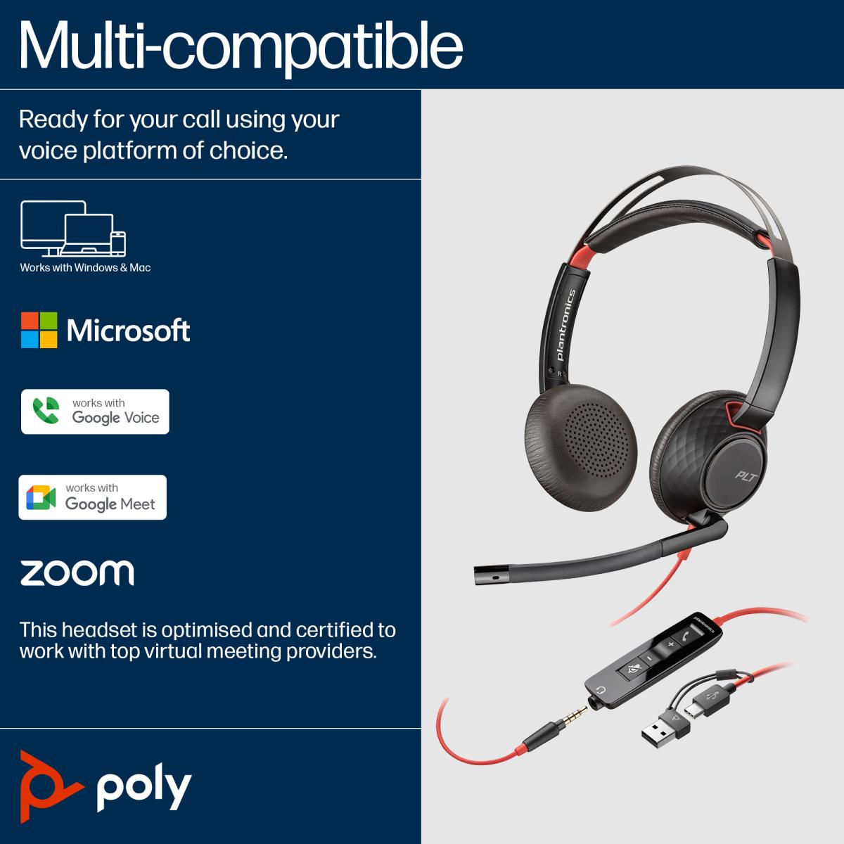 HP Headset Blackwire 5220 - Stereo - USB-C / USB-A / 3.5mm