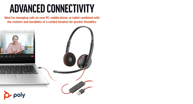 HP Headset Blackwire 3220 - Stereo - USB-c + USB-C/A Adaptor