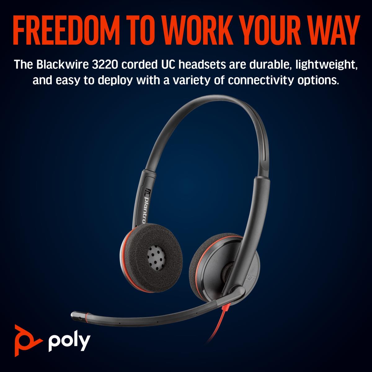 HP Headset Blackwire 3220 - Stereo - USB-c + USB-C/A Adaptor
