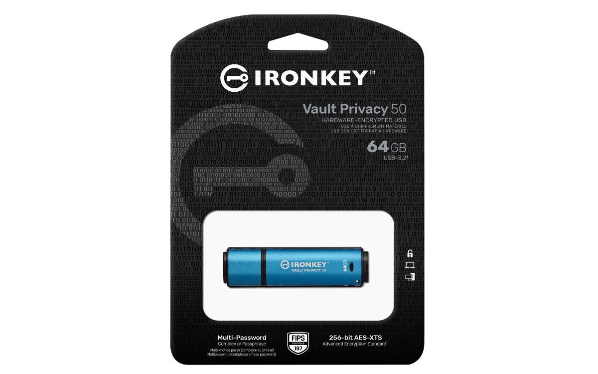 KINGSTON Ironkey Vault Privacy 50 - 64GB USB Stick - USB 3.2 - Aes 256-bit Encrypted