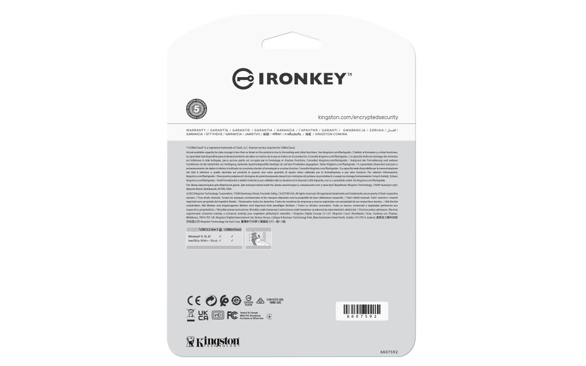 KINGSTON Ironkey Locker+ 50 - 128GB USB Stick - USB 3.2 - Aes 256-bit Encrypted