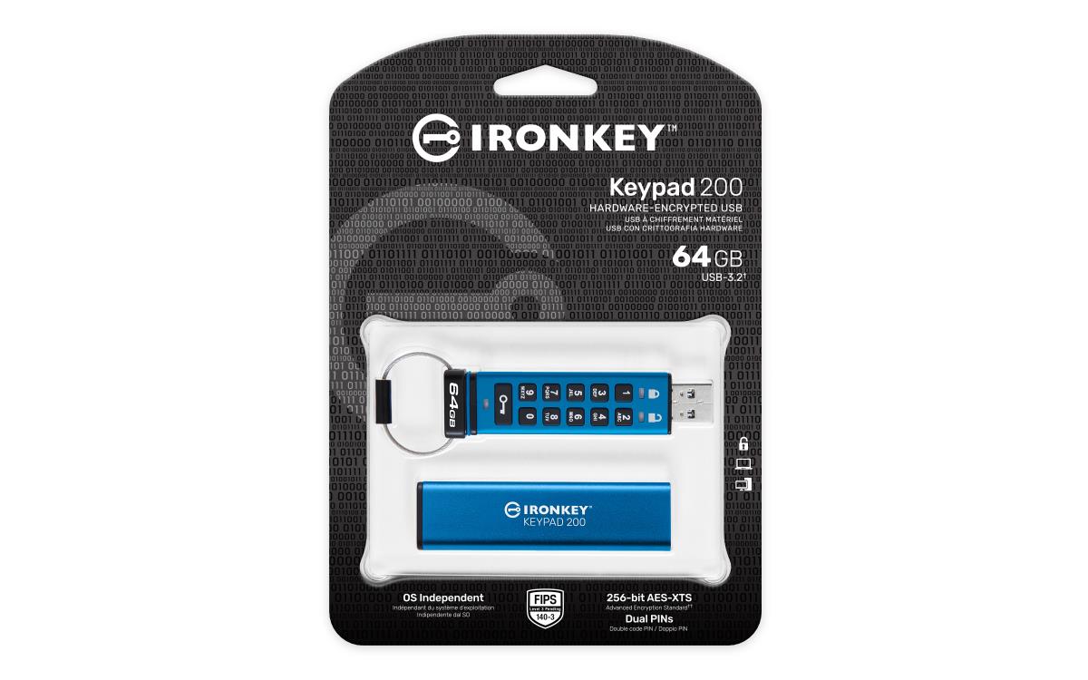 KINGSTON Ironkey Keypad 200 - 64GB USB Stick - USB 3.2 - FIPS 140-3 Level 3 (pending) With Aes 256-bit Encrypted