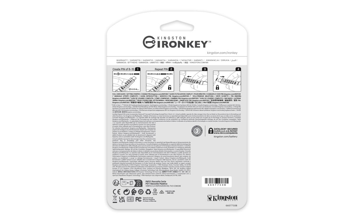 KINGSTON Ironkey Keypad 200c - 32GB USB Stick - USB 3.2 / USB-c - FIPS 140-3 Level 3 (pending) - Aes 256-bit Encrypted
