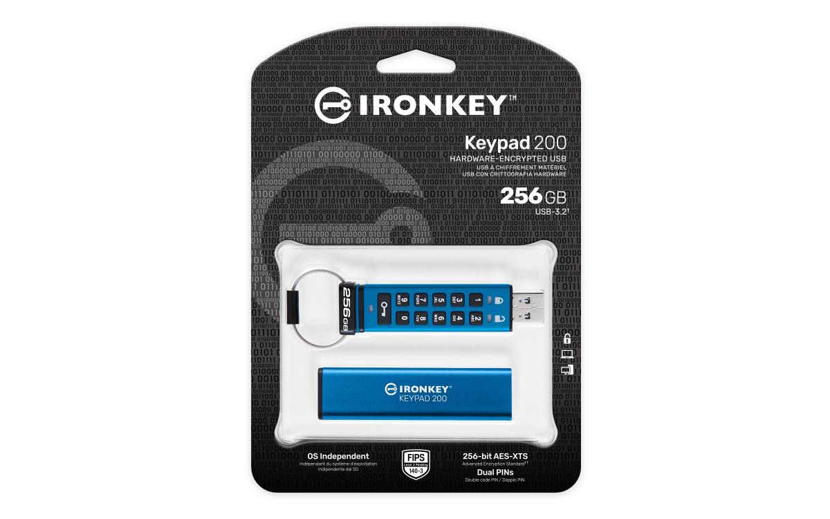 KINGSTON Ironkey Keypad 200 - 256GB USB Stick - USB 3.2 - FIPS 140-3 Level 3 (pending) With Aes 256-bit Encrypted