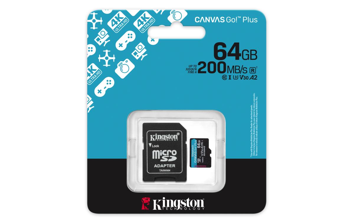 KINGSTON Micro Sdxc Card - Canvas Go Plus  - 64GB - Cl10 - Uhs-l A2 U3 With Adapter