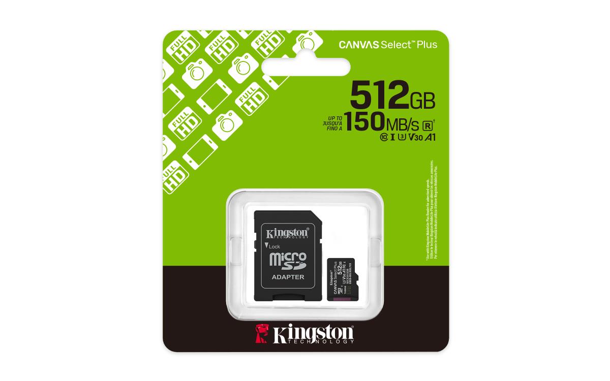 KINGSTON Micro Sdxc Card - Canvas Select Plus - 512GB - Uhs-i U1/u3 Video Class 10/30 A1 With Adapter