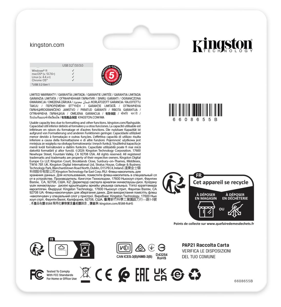 KINGSTON Datatraveler Kyson - 512GB USB Stick - 220mb/s Metal USB 3.2 Gen 1
