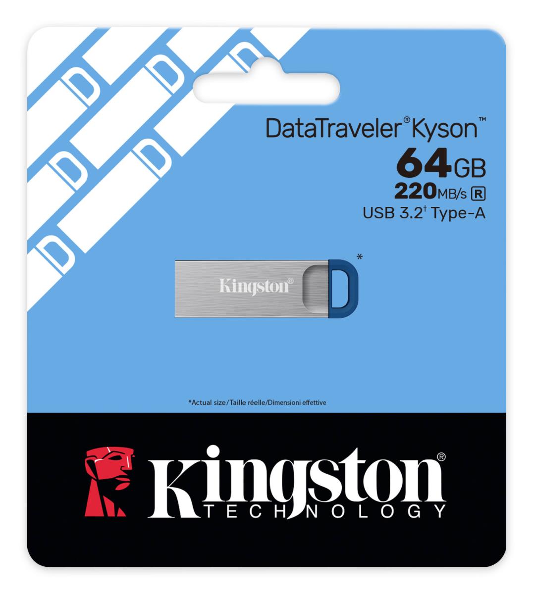 KINGSTON Datatraveler Kyson - 64GB USB Stick - 220mb/s Metal USB 3.2 Gen 1