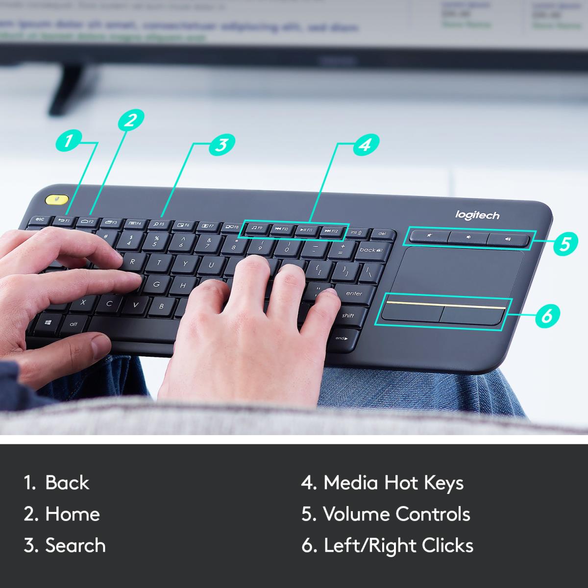 LOGITECH Wireless Touch Keyboard K400 Plus - Black - Qwertzu Swiss-Lux