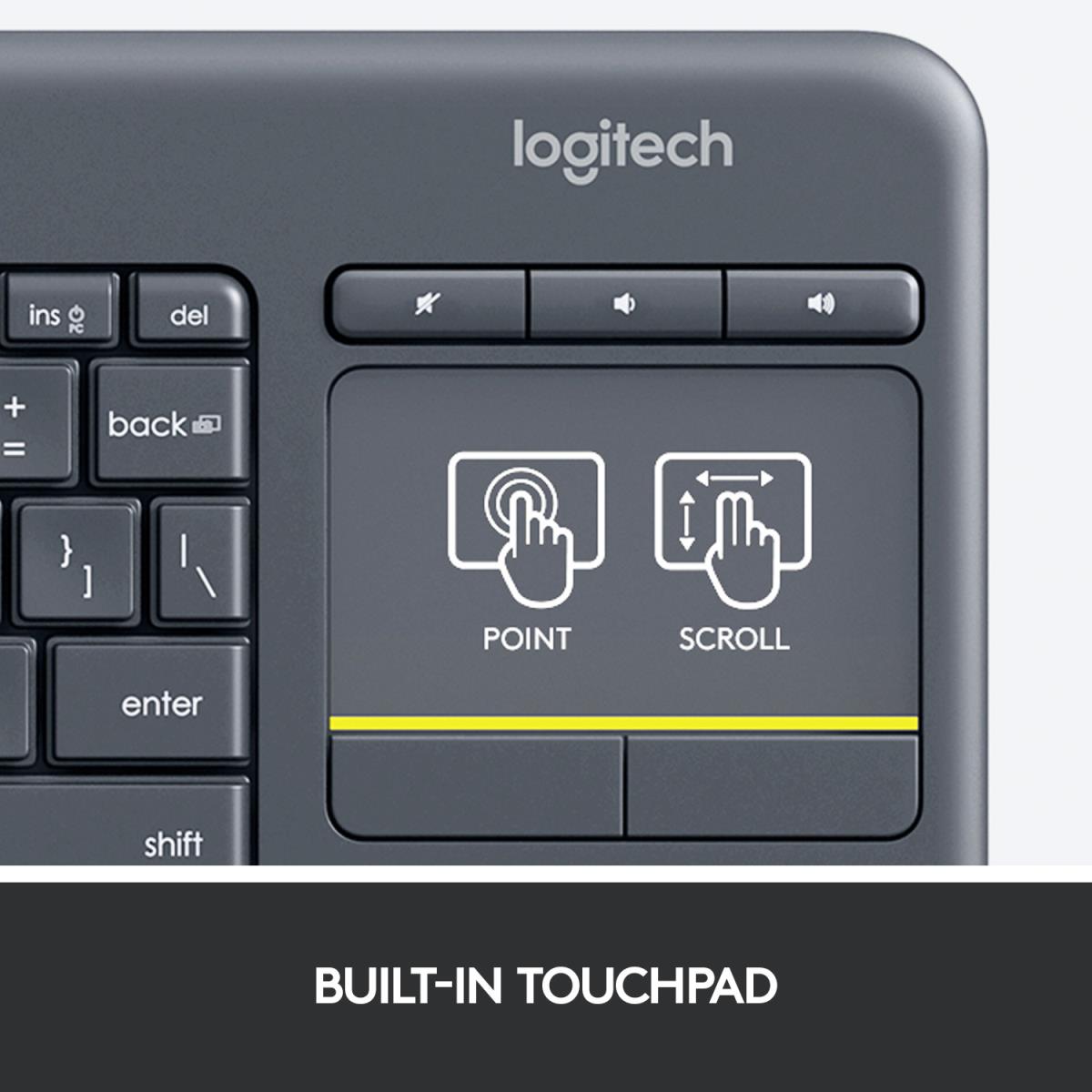 LOGITECH Wireless Touch Keyboard K400 Plus - Black - Qwertzu Swiss-Lux
