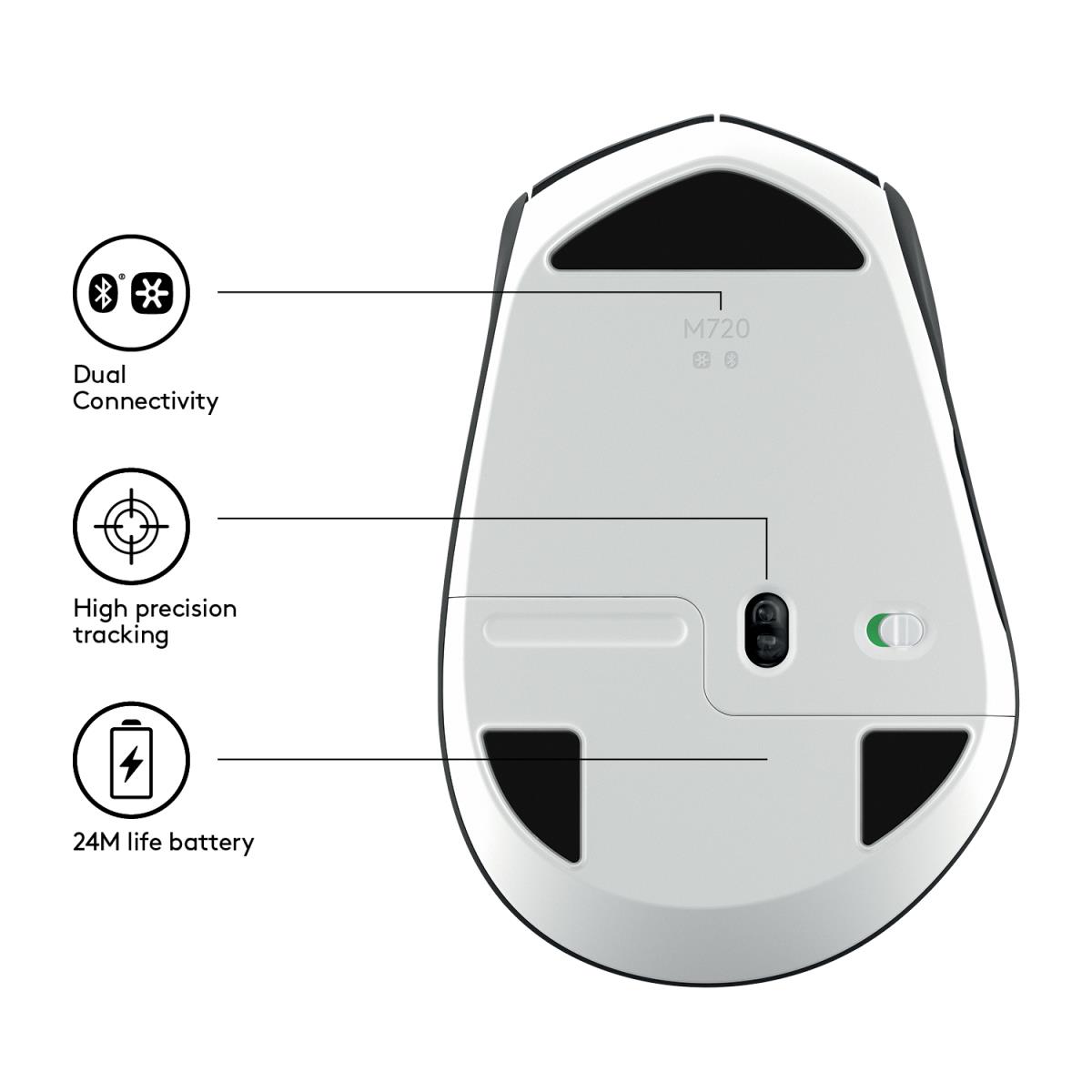 LOGITECH M720 Triathlon Multi Device Wireless Mouse - Black