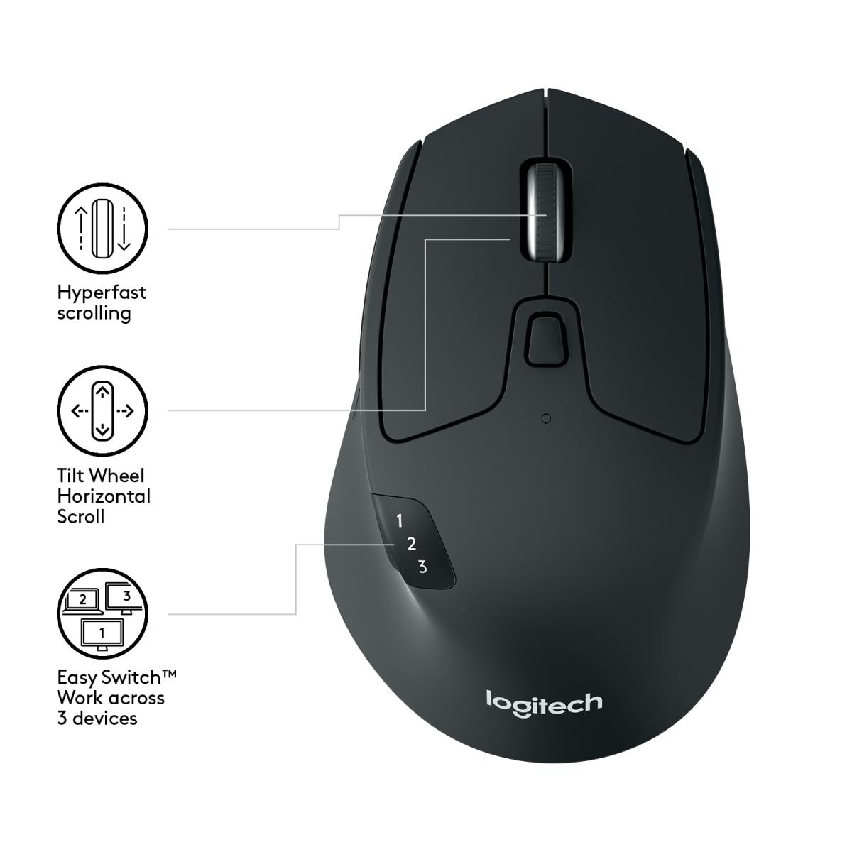 LOGITECH M720 Triathlon Multi Device Wireless Mouse - Black