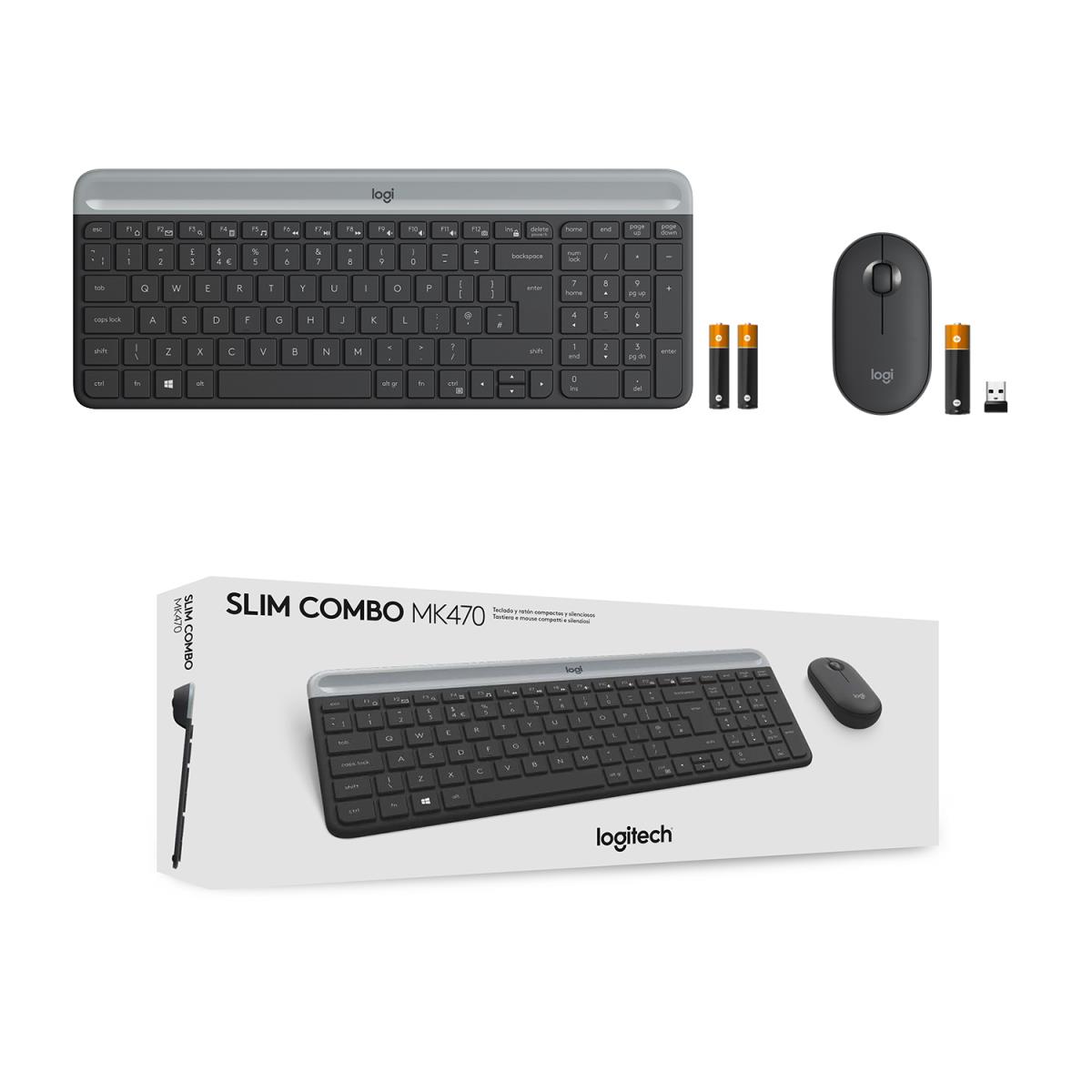 LOGITECH Slim Wireless Keyboard And Mouse Combo Mk470 - Graphite - Qwerty US/Int'l