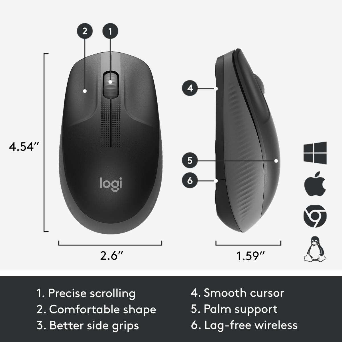 LOGITECH M190 Full-Size Wireless Mouse Charcoal
