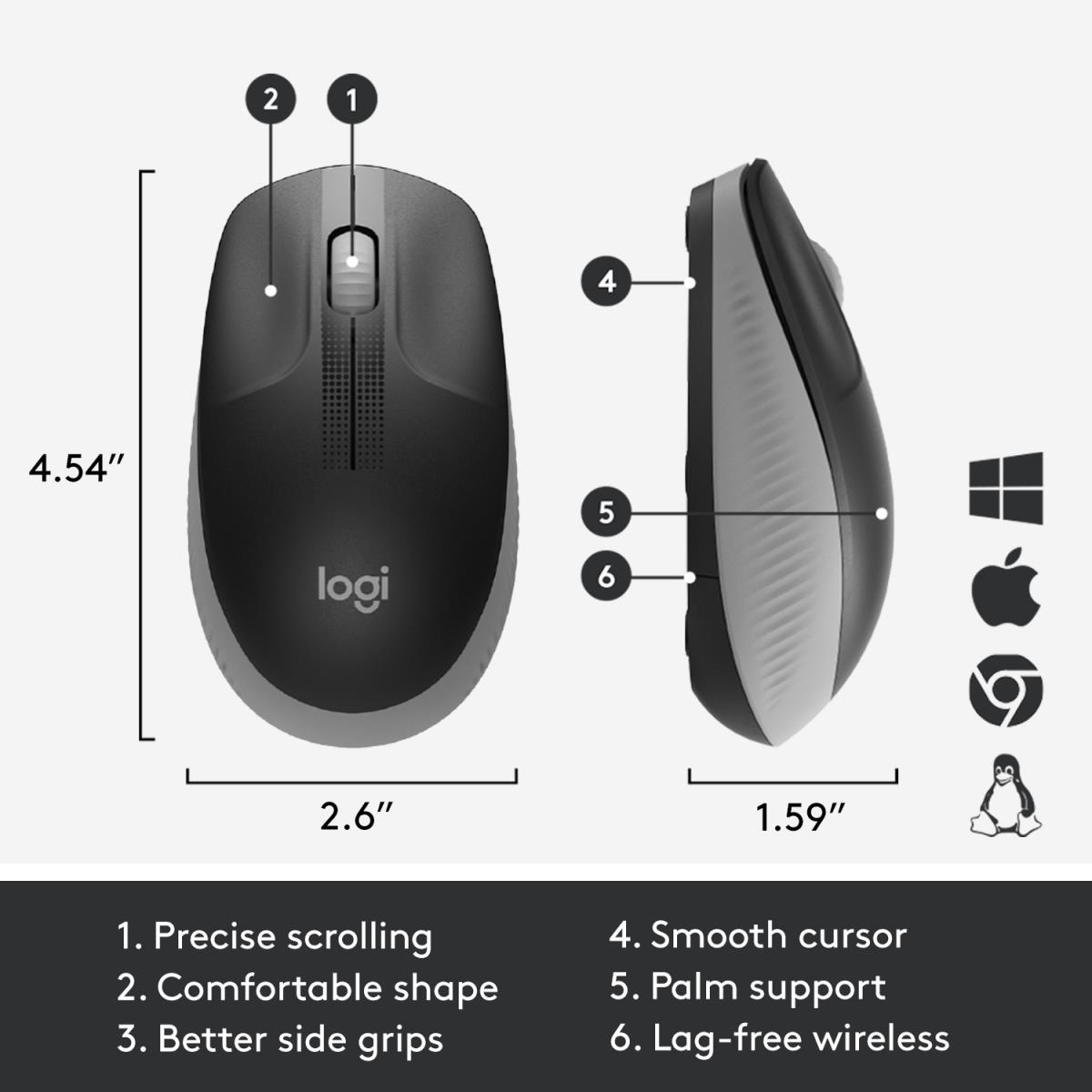LOGITECH M190 Full-Size Wireless Mouse Mid Grey