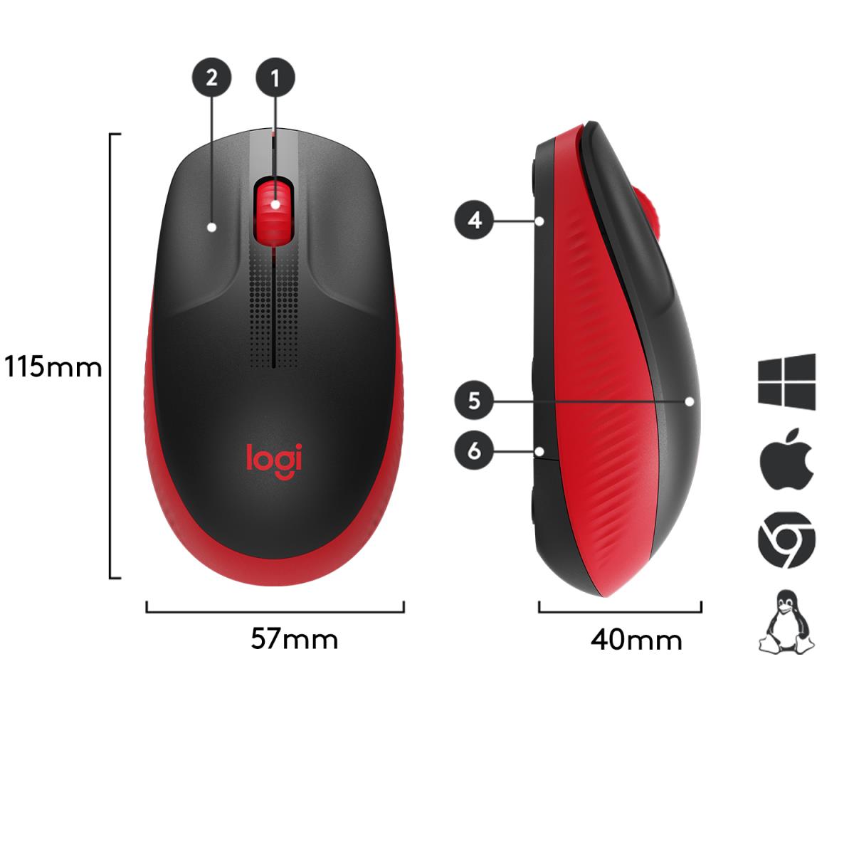 LOGITECH M190 Full-size Wireless Mouse Red