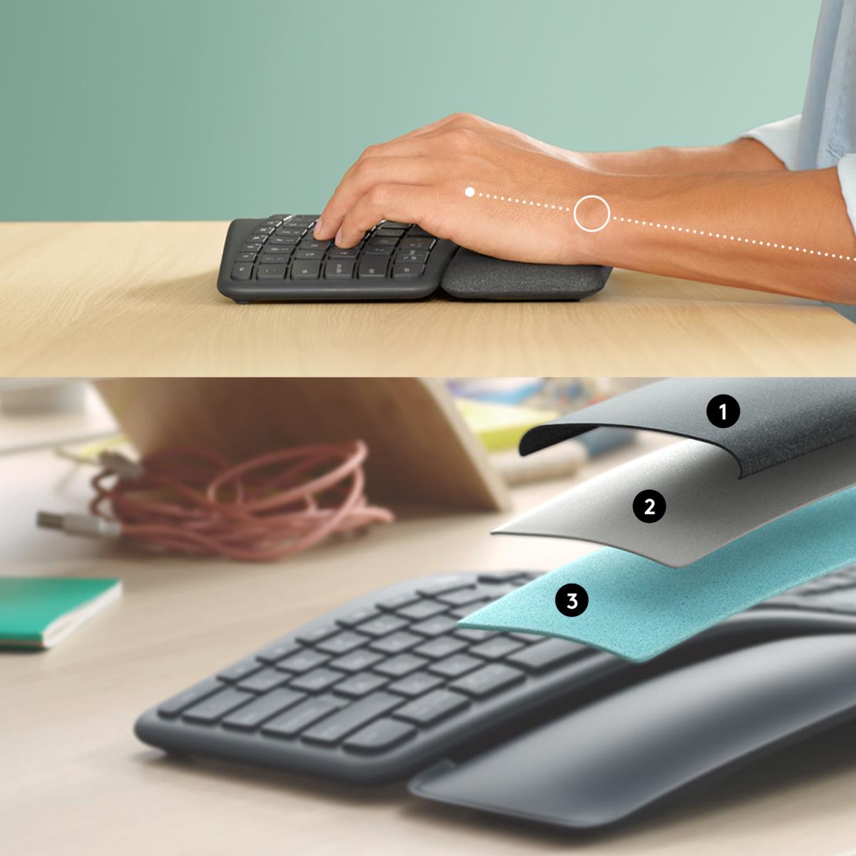 LOGITECH Ergo K860 - Split Ergonomic Keyboard - Wireless - Graphite Qwerty Us/int'lernational