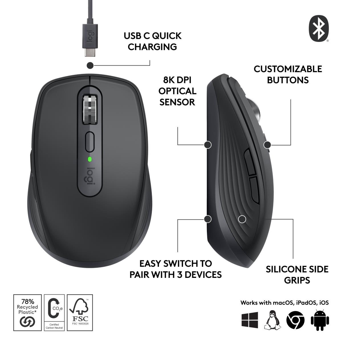 LOGITECH MX Anywhere 3S Compact Wireless Mouse - Graphite