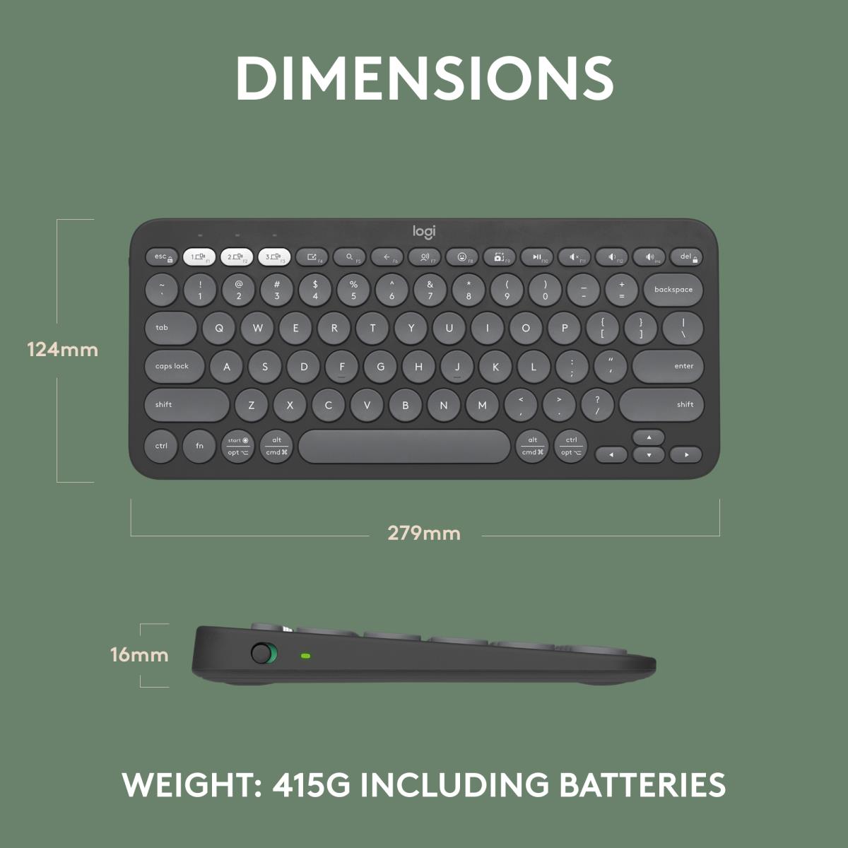 LOGITECH Pebble Keys 2 K380s - Compact Bluetooth Keyboard - Tonal Graphite - Qwerty US/Int'l