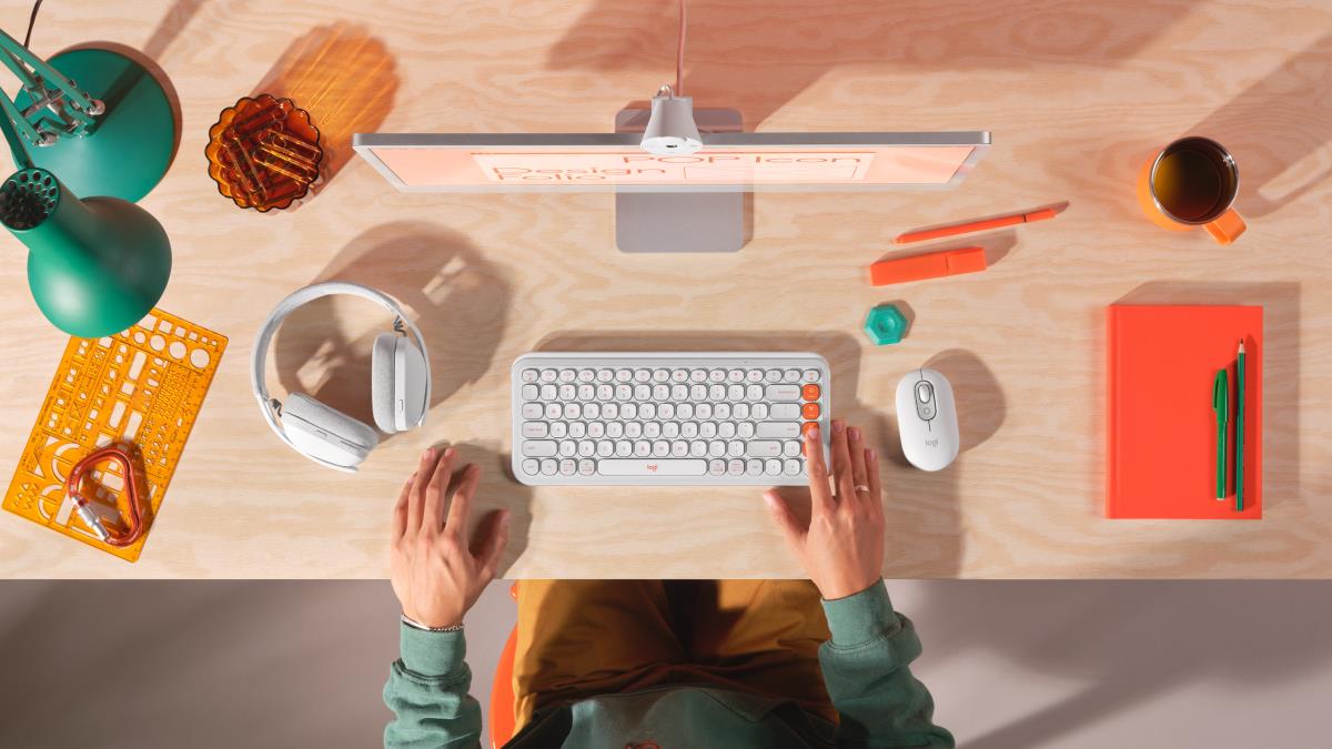 LOGITECH Wireless Keyboard - Pop Icon Keys Raw White And Orange Qwerty Uk
