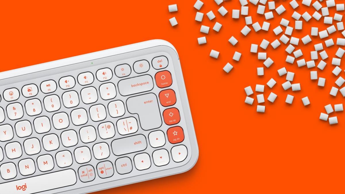 LOGITECH Wireless Keyboard - Pop Icon Keys Raw White And Orange Qwerty Uk