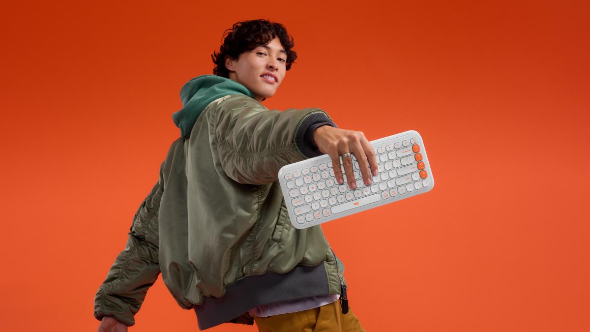 LOGITECH Wireless Keyboard - Pop Icon Keys Raw White And Orange Qwerty Uk