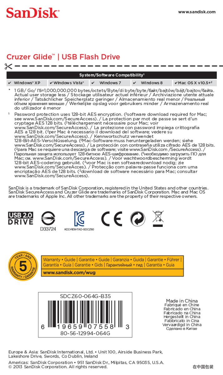 WESTERN DIGITAL SanDisk Cruzer Glide - 64GB USB Stick - USB 2.0