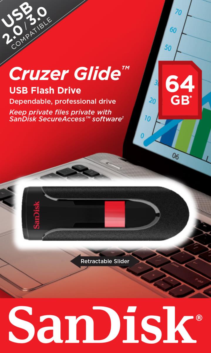 WESTERN DIGITAL SanDisk Cruzer Glide - 64GB USB Stick - USB 2.0