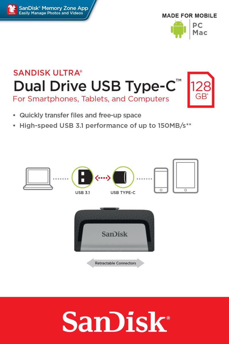 WESTERN DIGITAL SanDisk ULTRA DUAL DRIVE - 128GB USB Stick - USB TYPE-C / USB 3.1 - Black / Silver