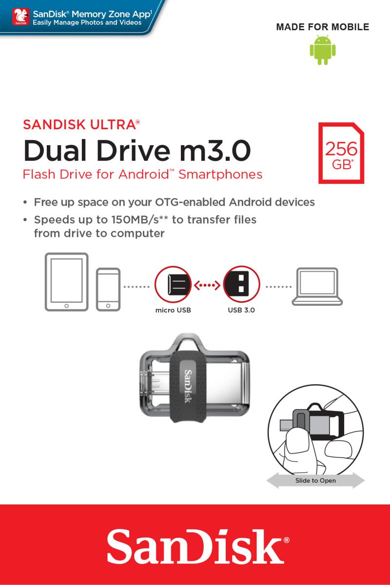 WESTERN DIGITAL SanDisk ULTRA DUAL DRIVE M3.0 - 256GB USB Stick - micro-USB / USB 3.0