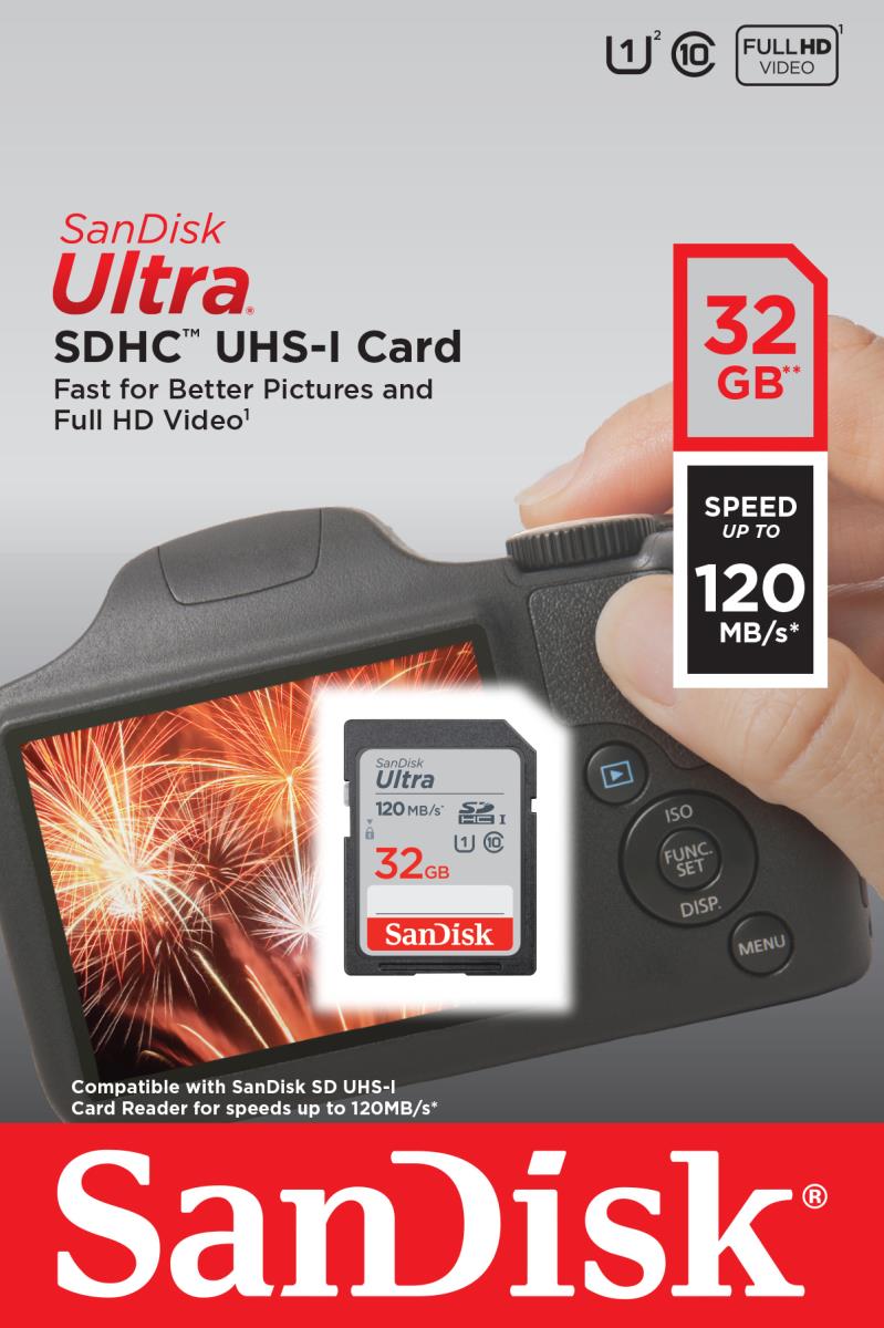 WESTERN DIGITAL SanDisk Ultra 32GB SDHC Memory Card Class 10 UHS-I 120MB/s (SDSDUN4-032G-GN6IN)