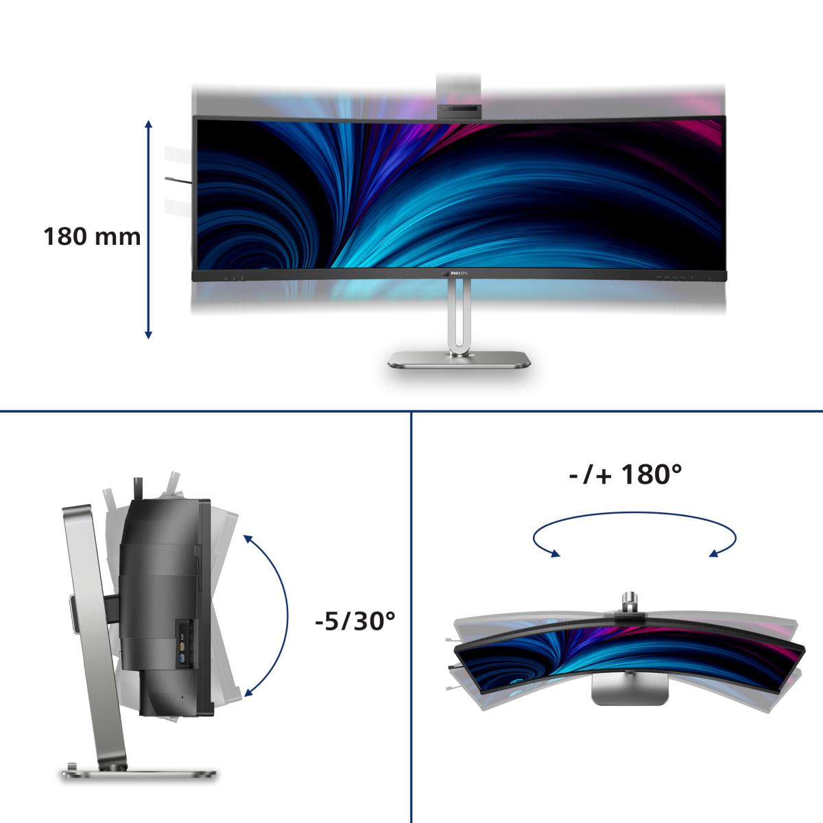 PHILIPS Curved Monitor - 49b2u6900ch - 49in - 5120 X 1440 - 32:9 Superwide Thunderbolt